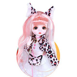 YNSW BJD Doll, Pink Leopard Print Dress with Hairpin Decoration 1/6 30Cm Lifelike DIY Handmade Dolls 28 Jointed SD Doll Toy Gift for Child