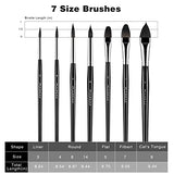 Watercolor Brush Set - Professional Superior Soft Squirrel Hair 7pcs Watercolor Paint Brushes for Artists - Pointed Rounds, Cat's Tongue, Flat, Filbert for Watercolor Gouache Inks Painting
