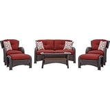 Hanover STRATHMERE6PCRED Strathmere Lounge Crimson Red 6-Piece Steel-Frame Wicker Outdoor Patio Seating Set