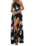 ZESICA Women's Halter Neck Floral Print Backless Split Beach Party Maxi Dress, Dark Blue, Small