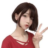 aiyaya Short Bob Wig Bangs - Bob Synthetic Wig For Women Cosplay Costume, Natural Hair Lolita Wig with Wig Cap (Brown)