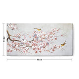 Bedroom Wall Decor Framed Canvas Art Work Plum Blossom Wall Art for Living Room Modern Popular Wall Decorations 100% Hand-Painted Yellow Bird on Pink Flower Easy to Hang Size 24x48
