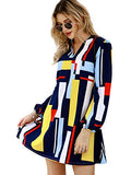 Floerns Women's 70s Disco Lantern Long Sleeve Geometric Fall Shift Dress 60s Outfits A Multi S