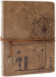 A5 Journal Notebook Vintage PU Leather Sketchbook Notepads Travel Journal Diary, Refillable Sketch Book Blank Brown Pages 100 Sheets / 200 Pages (Dandelion Brown)