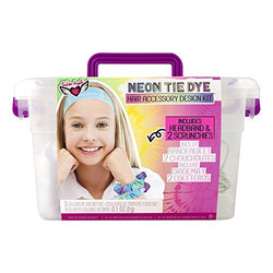 Fashion Angels Tie Dye Kit - Neon Tie Dye Hair Accessories Kit, Non Toxic Dyes, Complete Set with Scrunchies, Headband, Gloves, Elastic Bands, and Storage Bin