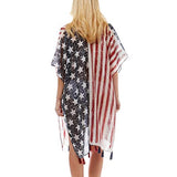 Me Plus Women Fashion Summer American Flag Beach Cover up Cover Up Shawl Wrap Kimono (USA Flag Print)