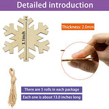 LEBERY 50Pcs DIY Wooden Christmas Ornaments Unfinished Snowflakes Wood Slices with Hole, 3.1" Predrilled Wood Snowflake Cutouts for Crafts Paints Christmas Tree Hanging Decorations