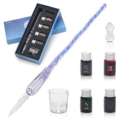 Glass Ink Pen Set, Luxiv Glass Dip Pen with Ink and Pen Holder Art Crystal Glass Pens for Signatures, Business Christmas Gift Glass Ink Pens (Purple, Sets (7Pcs))