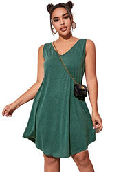 Romwe Women's Plus Size Summer Sundress Sleeveless Loose Casual T-Shirt Tank Dress Green 2X