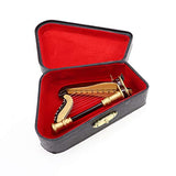 Seawoo Wooden Miniature Harp with Case Mini Musical Instrument Replica Miniature Dollhouse Model Home Decoration (3.54"x1.97"x0.91")