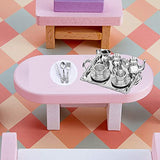 G0lden&Mang0 39Pcs Dollhouse Kitchen Set, 17 Mini Tea Cup Set, 6Pcs Alloy Dollhouse Tea Cup Set, 16Pcs Mini Doll Plates Knife Fork Spoon for Kids Gift