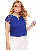 Romwe Women's Plus Size Short Sleeve Crew Neck Lace Hollow Casual Blouse Tops Deep Blue 3X Plus