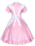 Japanese Anime Sissy Maid Dress Cosplay Sweet Classic Lolita Fancy Apron Maid Dress with Socks Gloves Set (Pink)(XL = Asia XXL)