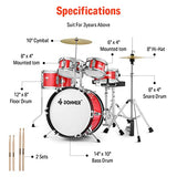 Kids Drum Sets Donner 5-Piece for Beginners,14 inch Junior Drum Kit, with Adjustable Throne, Cymbal, Hi-Hat, Pedal & Drumstick-Red