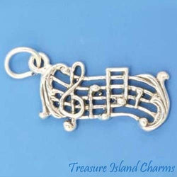 MUSIC SCALE SCORE Musical TREBLE CLEF AND NOTES .925 Sterling Silver Charm Jewelry Making Supply