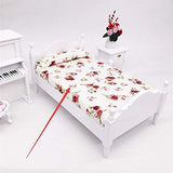 EatingBiting 1:12 Dollhouse Miniature Furniture Vintage Wooden Bed Red Floral Single 1/12 Retro Bed with Decor Accessory Delicate Doll House Furniture Toys Miniature Role Playing Toy