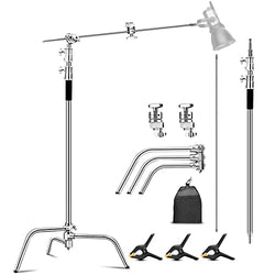 C Stand with Boom Arm-Light Photography Stand - Max Height 10.5ft/320cm Photography Light Stand with 4.2ft/128cm Holding， Pro 100% Stainless Steel Heavy Duty by Vallkay, Silver (CXJH01)