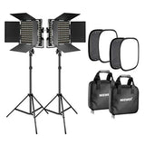 Neewer 2 Pieces Bi-color 660 LED Video Light with Stand and Softbox Kit: (2)3200-5600K CRI96+ Dimmable Light with U Bracket and Barndoor (2)Light Stand (2)Softbox for Studio Photography Video Shooting