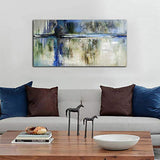Large Abstract Painting Wall Art Canvas Picture Print Decoration for Living Room Modern Hand Painted Artwork Hang in Bedroom Office Home Decor Watercolor Blue Gray Art