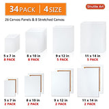 Canvases for Painting, Shuttle Art 34 Pack Multi Sizes Stretched Canvas and Canvas Panels, 5x7”, 8x10”, 9x12”, 11x14”, 100% Cotton Primed Canvas Boards for Painting, Blank Canvas for Acrylic Oil Paint