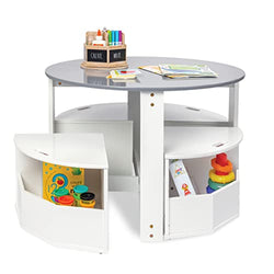 Milliard Kids Table and Chair Set- Activity Play Table for Toddlers-Round Nesting Design with 4 Storage Stools