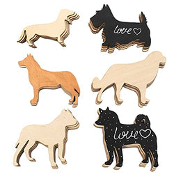 Plydolex 24 Pieces Unfinished Wooden Cutouts Dog Cutouts -6 Shapes of Craft Ornament - Wooden Dog Cutouts Perfect As Ornament DIY and Puppy Wooden Paint Crafts for Kids