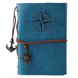 Leather Writing Journal Notebook, MALEDEN Classic Spiral Bound Notebook Refillable Diary Sketchbook Gifts with Unlined Travel Journals to Write in for Girls and Boys (Sky Blue)
