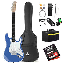 Donner DST-100T 39 Inch Electric Guitar Beginner Kit Solid Body Full Size Lake Blue HSS Pick Up for Starter, with Amplifier, Bag, Digital Tuner, Capo, Strap, String,Cable, Picks