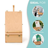 VISWIN Large Tabletop Easel Box, Hold Canvas to 25", Portable Solid Beech Wood Sketch Box Table Top Easel with 2 Storage Drawer, Adjustable Studio Tabletop Easel for Painting, Adult, Beginner, Artist