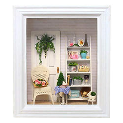 Zerodis Dollhouse Miniature Kit Photo Frame,DIY Assemble Wooden Cozy Lazy Sunny House Photo Frame Model Interior Decoration for Family Friends Lover