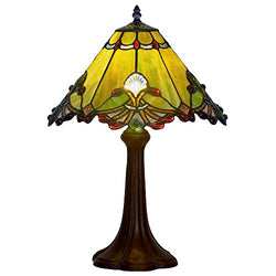 Bieye L10023 19 inch Baroque Tiffany Style Stained Glass Table Lamp with Zinc Base (Green)