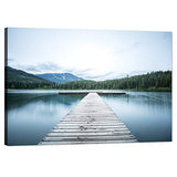 Nature Painting on Canvas Prints and Poster Lake Sky Clouds Woods Forest Paintings Pictures for Living Room Birthday Gifts Room Decoration Stretched and Framed Ready to Hang for Wall (36''W x 24''H)