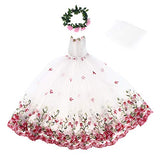 B Blesiya Trendy Princess Doll Embroidery Floral Dress Outfit, for 1/3 BJD Dolls White