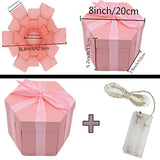 Creative Explosion Box -Gift Box Scrapbook DIY Photo Album Box for Birthday Anniversary Valentine Day Wedding(Upgrade Version) Pink.