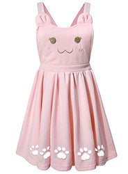 Arjungo Women's Love Heart Cat Embroidered Cute Paw Hollow Out Lolita Suspender Skirt Pink