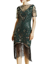 BABEYOND Flapper Dresses 1920s Gatsby - Roaring 20s Sequin Beaded Dress Fringe Dress Green Gold