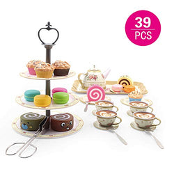 Kididdo 39 Pieces Tea Set for Little Girls Age 3,4,5,6|Pretend Play for Toddlers |Best Tea Party Gift Set with Food Accessories for Toddlers and Little Girls