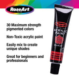 Rose Art Premium 30ct Acrylic Paints Set, Professional Painting Set Complete with 30 Acrylic Paint Colors and Bonus 2 Paint Brushes and Paint Palette
