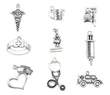ALIMITOPIA Medical Hospital RN Charm Doctor Stethoscope Syringe Nurse Hat Health Care RX Charm Pendant Connector DIY Handmade Necklace Bracelet Jewelry Making Accessaries(25pcs,Silver Tone)