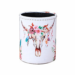 LINKWELL Fashion Cow Skull Design PU Leather Pencil Pen Holder Desk Organizer PH32