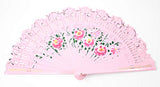 We pay your sales tax Pink Double Sided Wooden Spanish Floral Print Design Hand Folding Fan Party