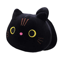 Hofun4U Black Cat Plush Pillow, 12.5 Inch Cat Stuffed Animal, Kawaii Kitty Plush Doll Toy Anime Cat Soft Throw Pillow Christmas Birthday Party for Adults Kids Girls Boys