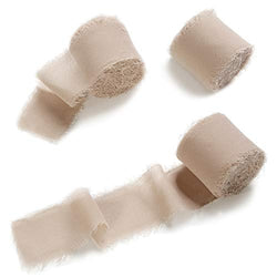 Ling's moment Handmade Fringe Chiffon Silk-Like Ribbon 1-1/2" x 6Yd Set of 3 Rolls Nude Ribbons for