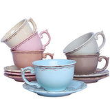 Kylimate British Tea Cup And Saucer Set, Serve For 6, 8OZ/Cup, Coffee Mug Set, Gift Package, (6 Colors)