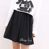 Cute Dress for Teens Girl Two Piece Set Bunny Prints Casual Cotton Dresses for Spring Autumn (L) Black White