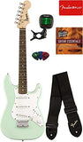 Squier by Fender Mini Strat Electric Guitar - Surf Green Bundle with Tuner, Strap, Picks, Austin Bazaar Instructional DVD, and Polishing Cloth