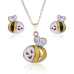 Yaoding Bee Cute Enamel Pendant Necklace Stud Earrings Set for Girls Kids Hypoallergenic Jewelry