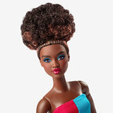 Barbie Looks Doll, Natural Black Hair, Color Block Outfit, Crop Top and Flare Pants, Style and Pose, Fashion Collectibles