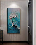 YaSheng Art - sea landscapes Abstract Oil Painting,Oil Painting on Canvas Texture Blue Ocean scenery Oil Painting Hand-Painted Abstract Artwork Pictures Canvas Wall Art Paintings 24x48inch