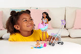 Barbie Skipper Babysitters Inc. Playset with Babysitter Doll (Curly Brunette Hair), Stroller, Baby Doll & 5 Accessories, Toy for 3 Year Olds & Up